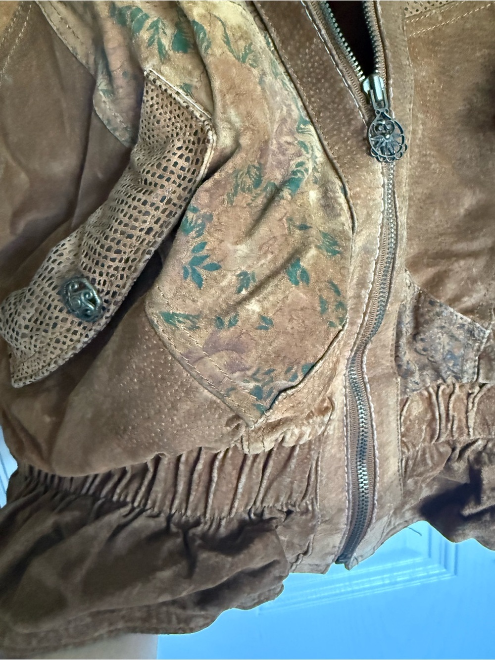 Vintage brown suede and leather patchwork bomber jacket by Winlit - M - Picture 4 of 10